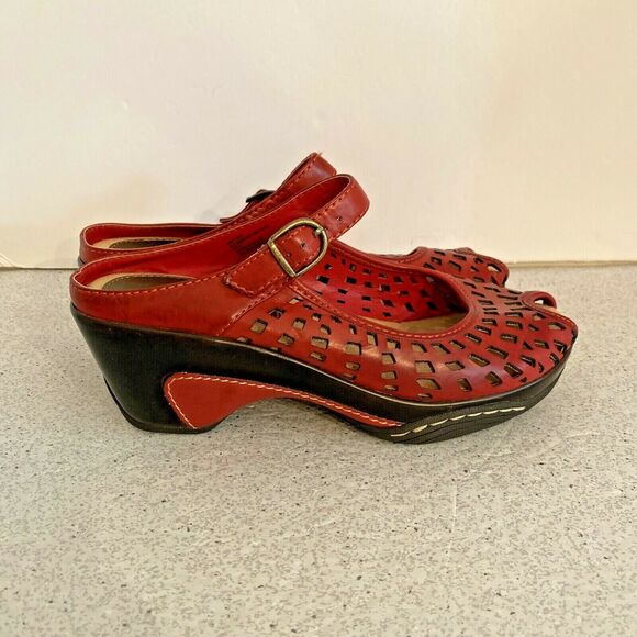 Bass red slip on peep toe platform sandals 7.5M - Picture 6 of 10